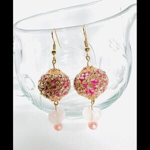 Elegant Handcrafted Pink and Gold Earrings
